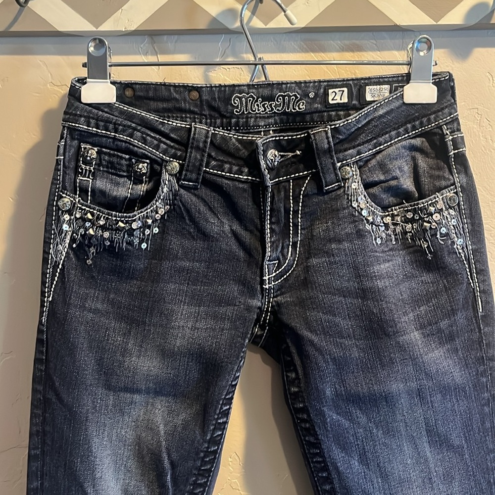Miss Me Dark Wash Sequin Skinny Jeans - Picture 5 of 7